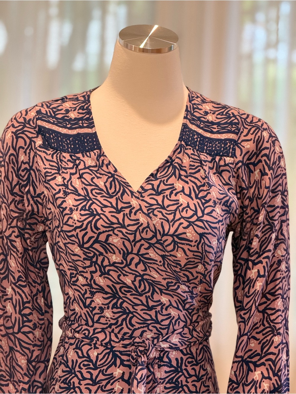 Natalie Martin Pink and Navy Abstract Floral Wrap Dress